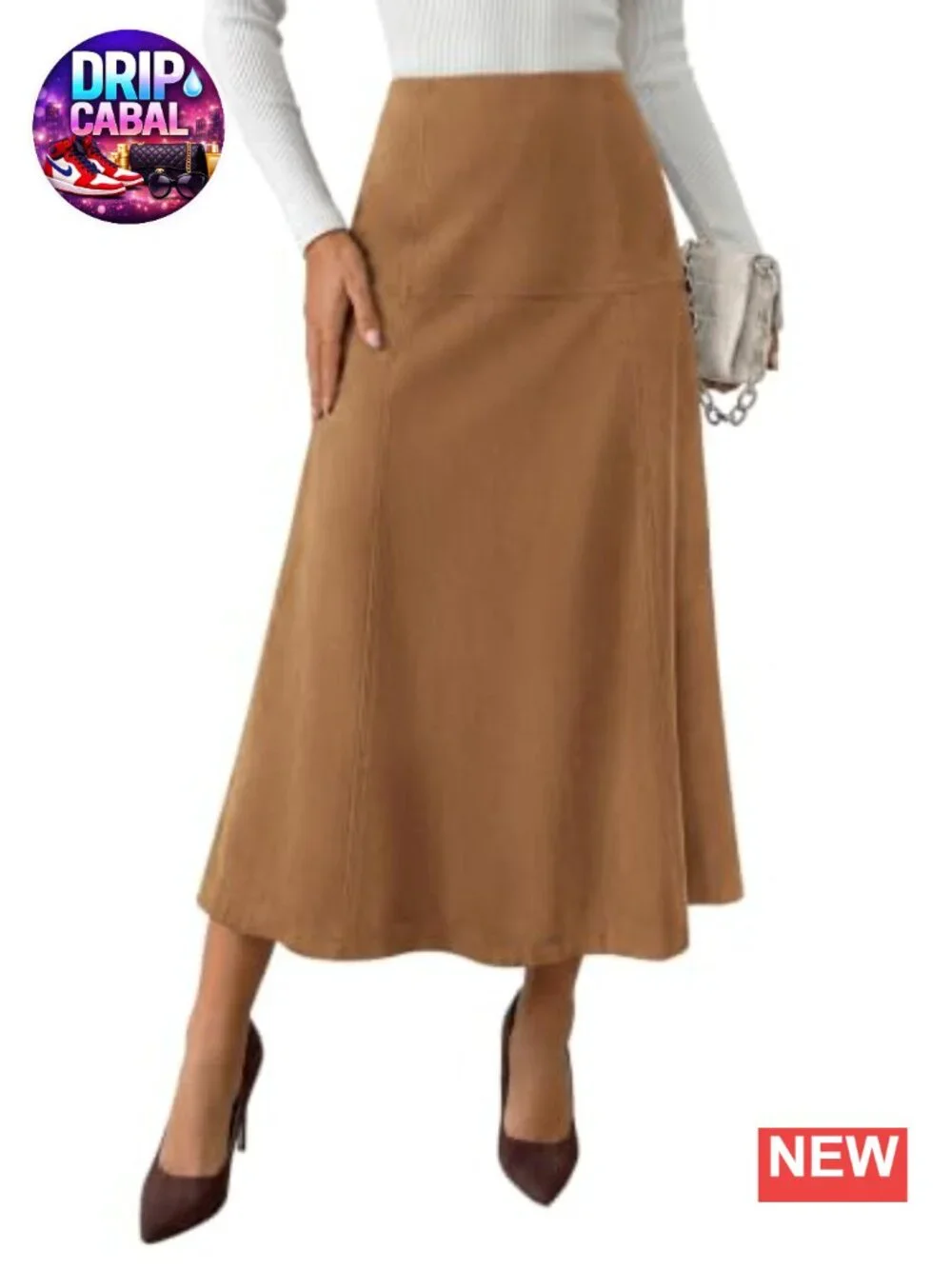 Faux Suede High Waist A Line Midi Skirt